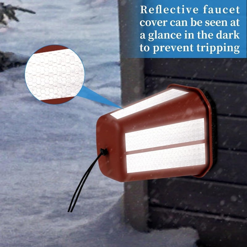 Bornerwhite 4 Pack 2026 Upgrade Extra Large Outdoor Faucet Cover for Winter Freeze Protection 8.5x7x5.5in Thick Plastic Foam Hose Bib Spigot Cover Winter Insulated with Reflective Strips (Red) - Image 5